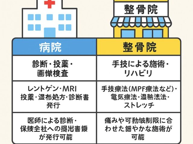 交通事故後の病院と整骨院の違いは？通院先の選び方/江東区北砂