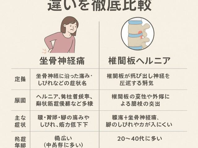 坐骨神経痛とヘルニアの違いを徹底比較｜症状・原因・治療法のポイント