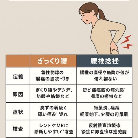 ぎっくり腰と腰椎捻挫の違いをわかりやすく解説/江東区北砂