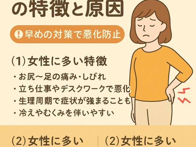 女性に多い坐骨神経痛の特徴と原因｜早めの対策で悪化防止/江東区北砂
