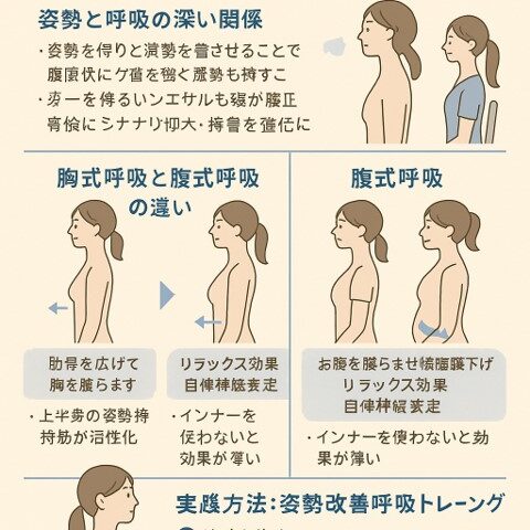 姿勢改善に効果的な呼吸法｜胸式・腹式どちらが良い？/江東区北砂