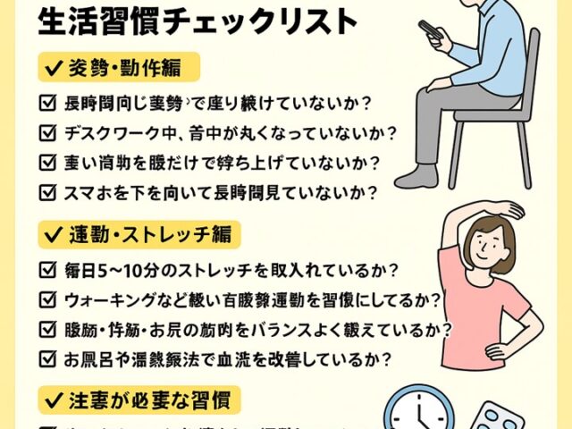 坐骨神経痛改善のための生活習慣チェックリスト/江東区北砂