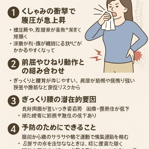 くしゃみでぎっくり腰になる理由と予防法/江東区北砂