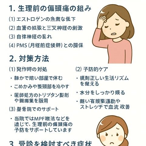 生理前に悪化する偏頭痛の仕組みと対策/江東区北砂