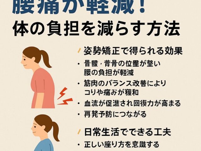 姿勢矯正で腰痛が軽減！体の負担を減らす方法/江東区北砂