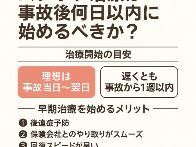 ムチウチ治療は事故後何日以内に始めるべきか？/江東区北砂