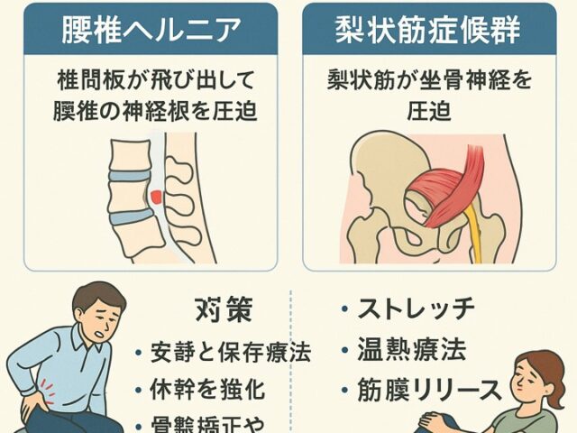 坐骨神経痛の原因別対策｜腰椎ヘルニア・梨状筋症候群の場合