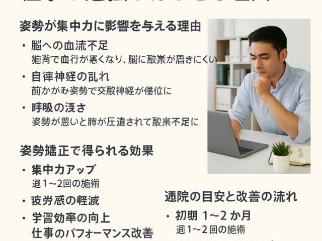 姿勢矯正と集中力の関係｜仕事や勉強がはかどる理由/江東区北砂