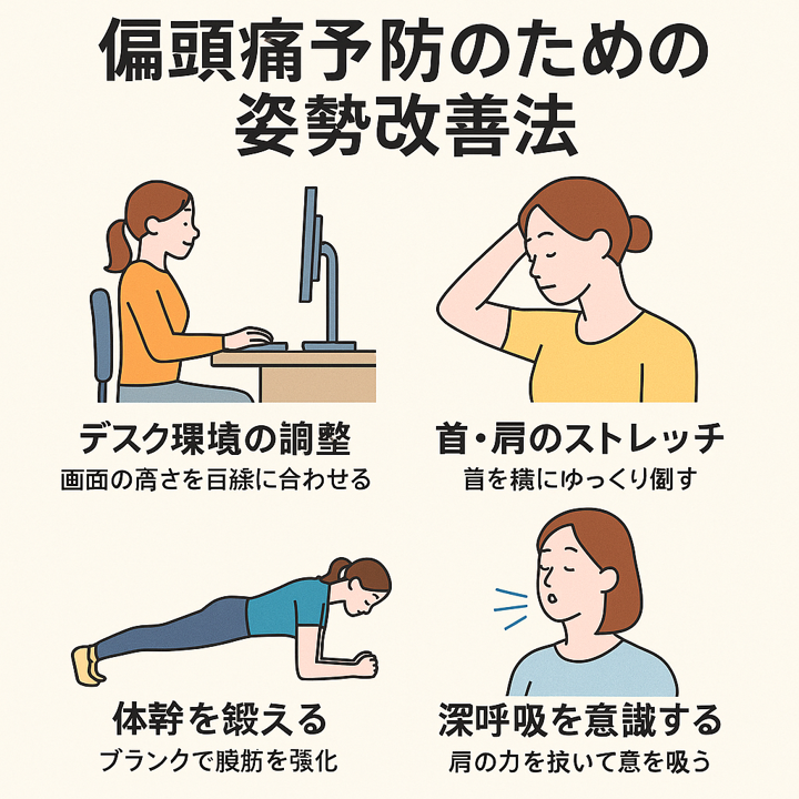 偏頭痛予防のための姿勢改善法/江東区北砂