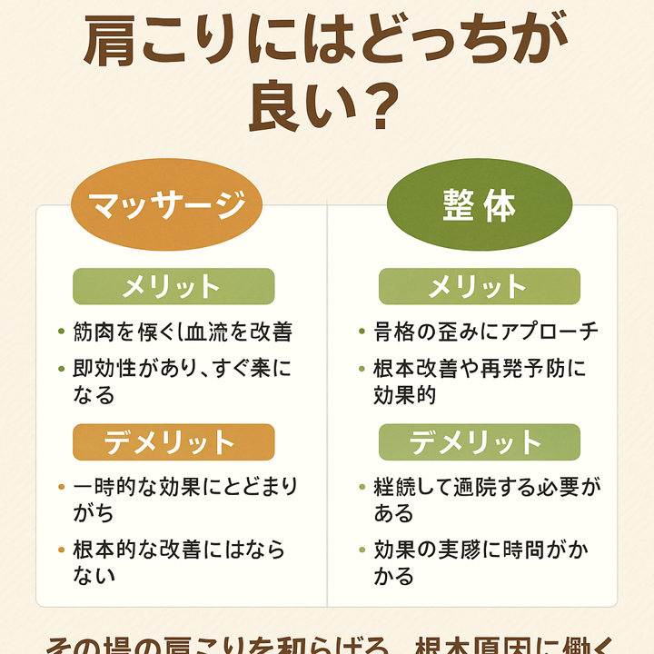 マッサージと整体、肩こりにはどっちが良い？/江東区北砂