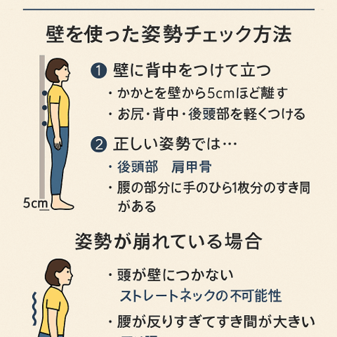 壁を使った姿勢チェックで肩こり予防/江東区北砂