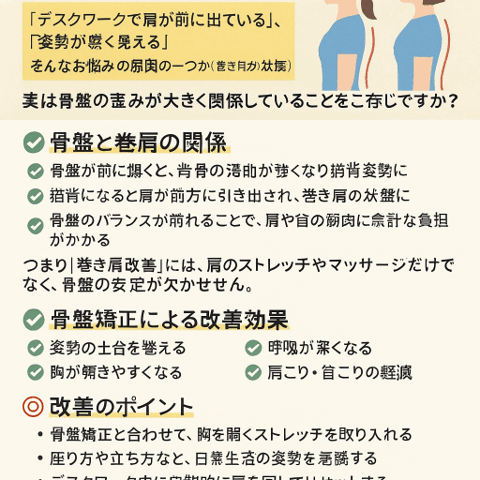骨盤矯正で巻き肩は改善できる？/江東区北砂