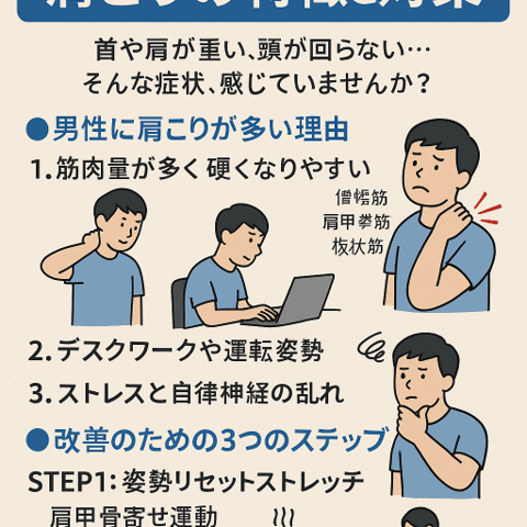 💪 男性に多い肩こりの特徴と対策/江東区北砂
