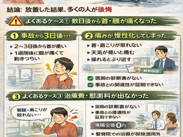 痛くないから放置した結果どうなった？｜交通事故後に本当に多い後悔の話