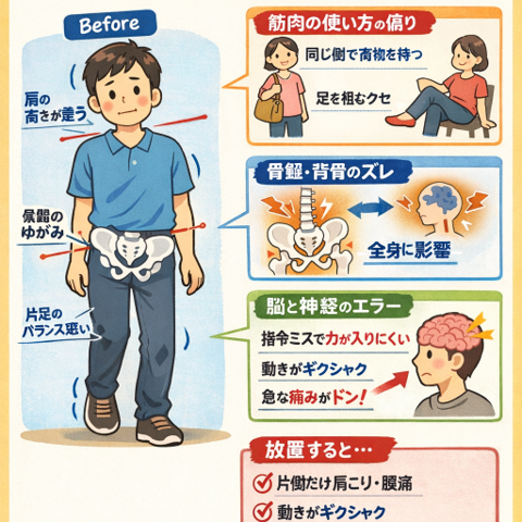 左右差がある人、体はこうなってます/江東区北砂