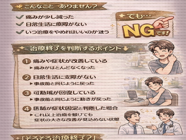 交通事故治療の終了はどう判断する？治療終了の判断基準とは/江東区北砂