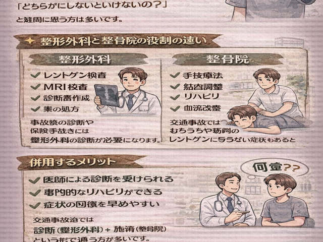 整形外科と整骨院は併用できる？交通事故治療の正しい通い方/江東区北砂